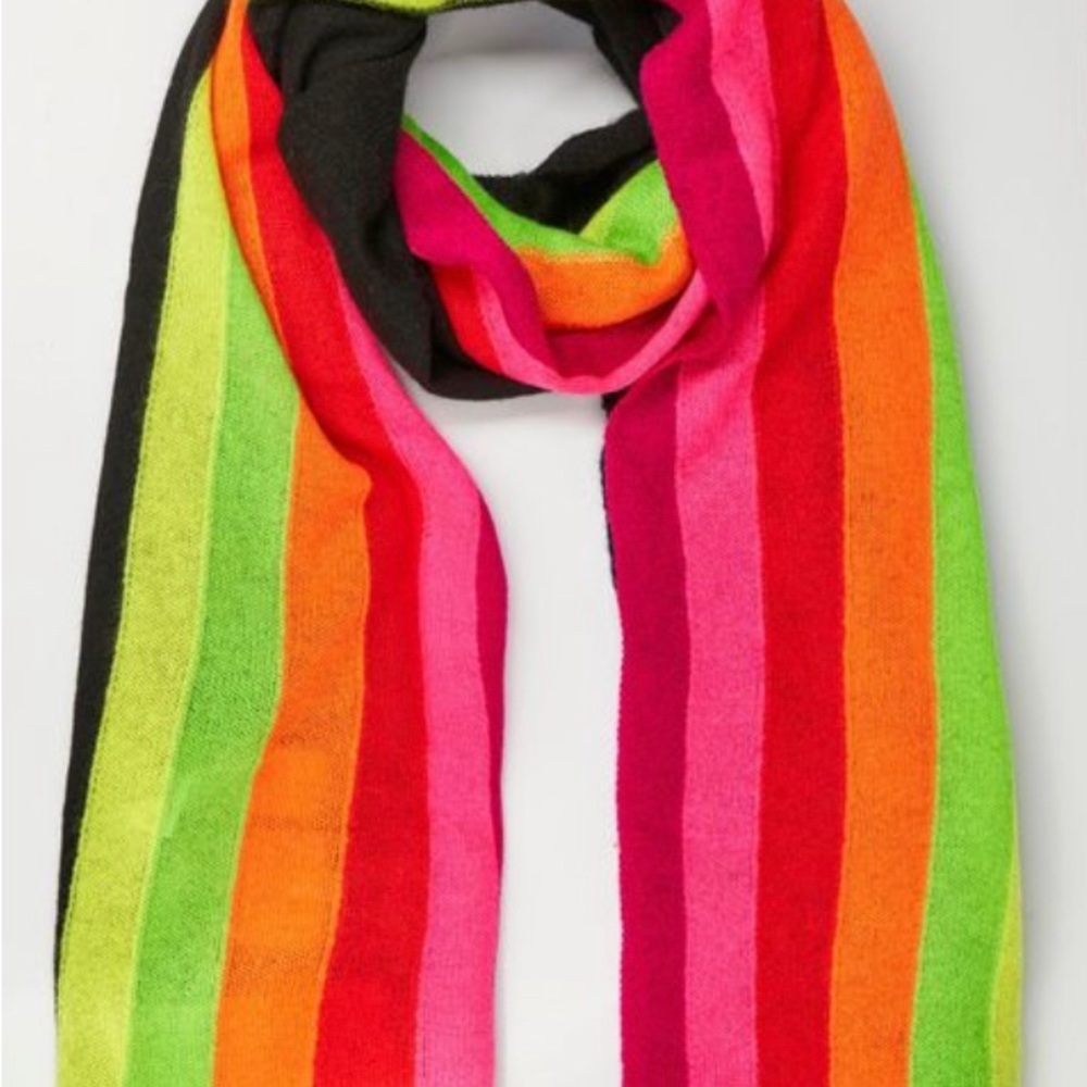 🆕NWT Brodie Cashmere oversized scarf. Half Black, half neon stripes.